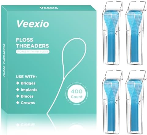Floss Threaders, 400 Count Threaders for flossing, Dental Floss Threader for Braces, Bridges, Implants, Permanent Retainer (Pack of 4)