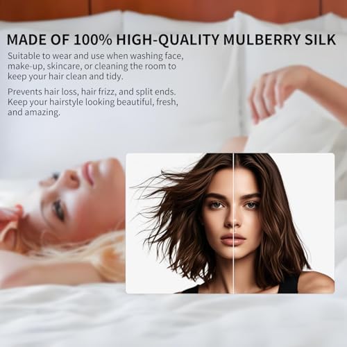 Sleep Cap for Women Hair Care,22 Momme 100% 6A Mulberry Silk Natural Silk Night Bonnet with Elastic Stay On Head