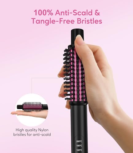 Mini Thermal Brush 3 Temperature Adjustable, Travel Curling Iron for Short Hair 1 Inch, Heated Round Brush for Soft Curls, Lightweight Curling Wand Perfect for Bouncy Hair, Dual Voltage