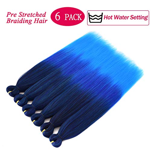 Liang Dian Pre-Stretched Braiding Hair 22 inch 6 packs Hot Water Setting Synthetic Hair Crochet Braiding Hair Extension(mixed black/dark blue/light blue)