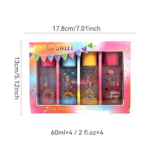 4pcs Body Spray for Women - Women'S Body And Hair Spray 60ml/2.1Fl.Oz Each Piece - Sweet Fragrance Spray Gift Sets, Long-Lasting Fresh Scent