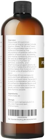 Polysorbate 20 by Velona - 16 Fl Oz | Solubilizer, Food & Cosmetic Grade | All Natural for Cooking, Skin Care and Bath Bombs | Use Today - Enjoy Results
