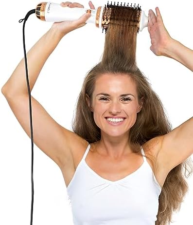 Plavogue Dual Voltage Blow Dryer Brush for European Travel,110V-240V Hot Air Brush with Volumizer, Negative Ionic Anti-Frizz - Styling Brush with Ceramic Coating for Long/Mid Hair Types, Oval Shape