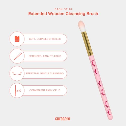 Curacoro Lash Shampoo Brushes Set, Eyelash Cleansing Brush For Cleansing Eyelash Extension, Soft and Comfortable Facial Makeup Remover Tools (Pink, Pack of 10)