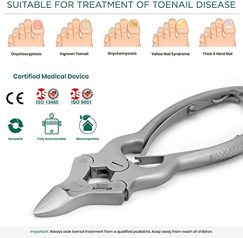Toenail Clippers by Blizzard - Podiatrist Double Action Mycotic Nail Nipper - 6 inch Cantilever Nail Cutter German Forged Heavy Duty - Double Spring Model