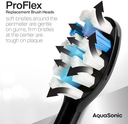 AquaSonic Proflex Replacement Brush Heads | ADA Accepted | for Whiter Teeth & Gum Care | Compatible with Many AquaSonic Toothbrush Handles (3 Pack Black)