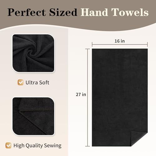 FIXSMITH Salon Towels 12 Pack, Black Hand Towels for Bathroom, Quick Dry Gym Towels, Spa Face Towel, Absorbent Microfiber Towels for Salon, Barber, Gym, Bath, Pedicure and Home Hair Care,16 x 27 in