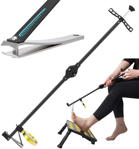 Foldable Extended Long Handle Toenail Clippers with Magnifier-4mm Wide Jaw & Ergonomic Design for Seniors, Arthritis& Limited Mobility | Heavy-Duty, No-Bend Trimming, Tool-Free Foldable (24" Black)