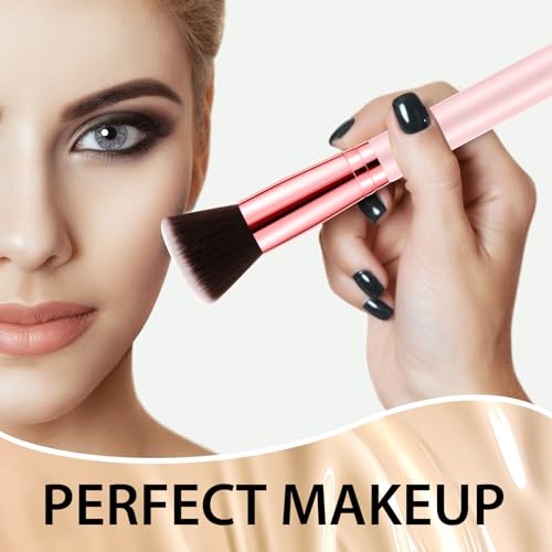 Tanlade 10 Pcs Makeup Brushes Bulk Flat Top Foundation Brush Liquid Cream Powder Foundation Contour Blush Concealer Eye Shadow Blending Liner Make up Kit for Wedding Artist(Pink)