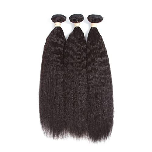 Kinky Straight Bundles, Kerriana 20 22 24 Inch Human Hair Bundles 100% Unprocessed Brazilian 3 bundles For Black Women Natural Black Color