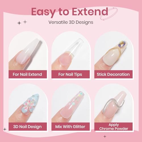Solid Builder Gel for Nails Clear Nude White 3D Sculpture Nail Art Hard Gel with Chrome Powder for Carving Patterns Decoration Home Manicure DIY for Women