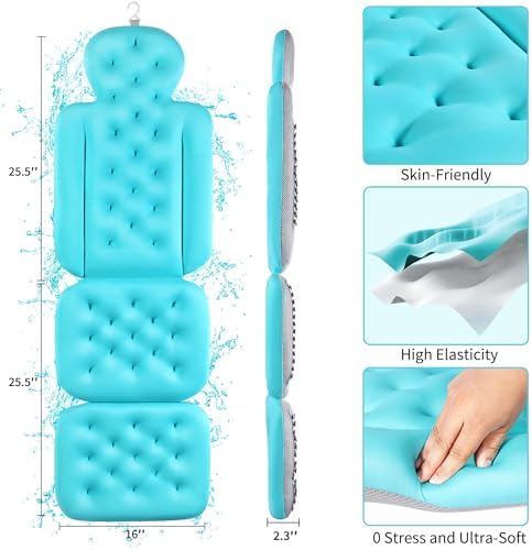 Full Body Bath Pillow for Bathtub, Thick Bathtub Cushion with Laundry Bag, Luxury Tub Pillow for Bath for Headrest Neck and Back Support Ocean Blue 51" x 16"