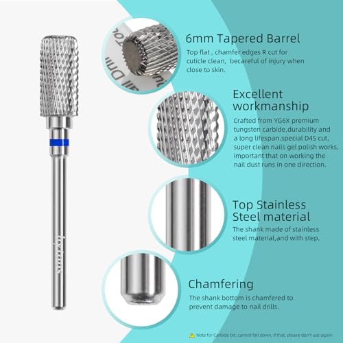 Safety Nail Drill Bits, 13mm Barrel Dust Proof D4S Cut Nail Bit, Right-handed 3/32 Carbide Drill Bits for Nails, Electric Manicure Drills Removal Gel,M