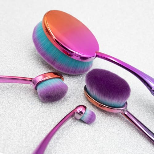 MODA Prismatic 4pc Face Makeup Brush Kit – Oval Brushes Perfect for Foundation, Contouring & Highlighting with Soft Vegan Filaments