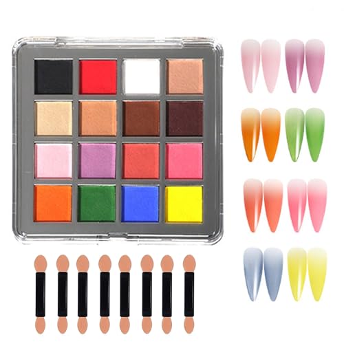 Nail Pigment Palette Solid nail Powder Set Ombre Nail Powder For Nail Art Manicure DIY Accessories 16 Colors (A)