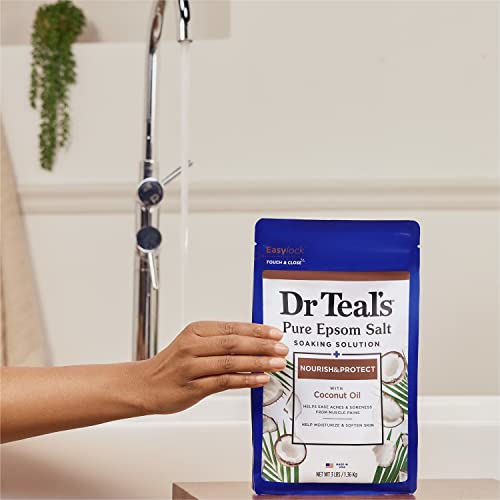 Dr Teal's Epsom Salt Magnesium Soak, Nourish & Protect with Coconut Oil, 3 lbs (Pack of 4)