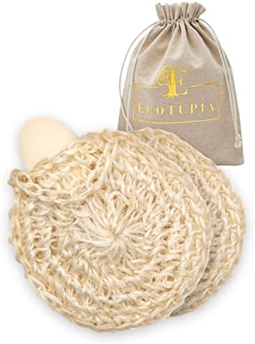 Natural Handwoven Sisal Loofah Body Scrubber - Organic Shower Sponge Made from Premium Agave Fibers - Arabic-Turkish Style with Bar Soap Pouch - Natural Body Scrubber for Men & Women