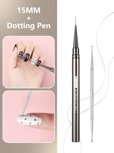 Nail Liner Brush, Fine Line Nail art Brushes 5/9/15/20/25mm Thin Line Nail Brushes Detail Drawing, Liner Brush for Nails Gel