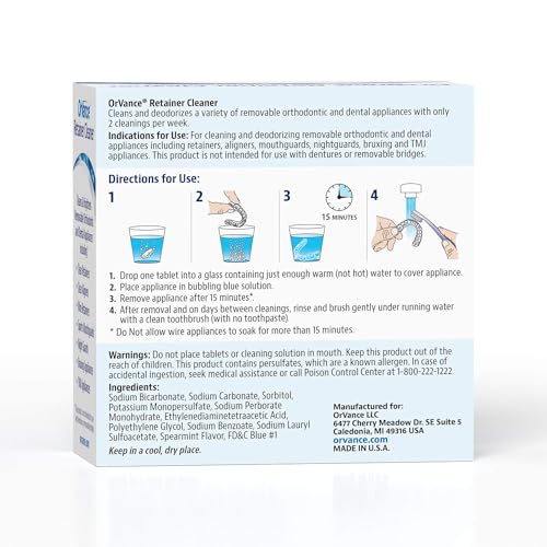 Retainer Cleaner Tablets (6 Month Supply) | Only 2 Cleanings Per Week Required | Removes Odors, Stains, Plaque for Invisalign, Mouth/Night Guards, and Removable Orthodontic Appliances