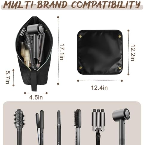 Hair Tools Travel Bag with Heat Resistant Mat, Hair Tool Organizer Bag, Hot Tools Organizer Bag for Curling Iron, Flat Iron, Straighteners, Hair Accessories Organizer Bag, Travel Essentials for Women