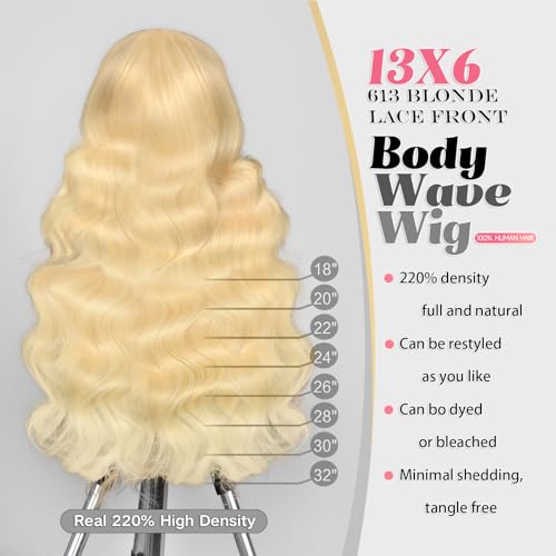 Alimubi 613 13x6 Lace Front Wig Human Hair 200 Density 613 Lace Front Wig Human Hair 30 Inch Body Wave Blonde Wig Human Hair（30 Inch）