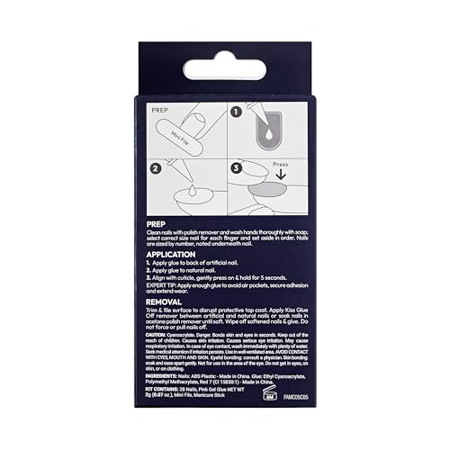 KISS Gel Fantasy Allure Press On Nails Almond Shape, 'Space', Pink, Medium Length, Ready to Wear, Pink Glue (2g), Cuticle Stick, & Mini File, 28 Count