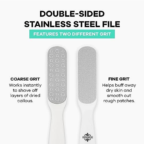 Dermasuri Callus Remover Foot Scrub - Exfoliating Feet Spray-on Formula and Reusable Deluxe Sole File - Dead Skin Remover, Callus Rasp, Scrubber, Peel & Soften Cracked Heels - Deluxe Pedicure Spa Kit
