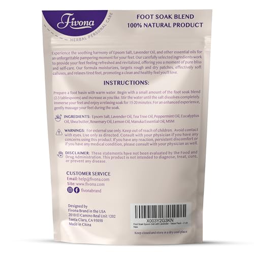Foot Soak Epsom Salt with Lavender - Value Pack - 2 LB - Calming Foot Bath Salt, Relax & Renew Tired Feet, Soothe Soreness, Soften Calluses - Rejuvenating Pedicure Spa at Home