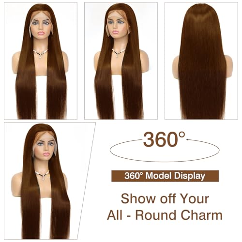 Cypha 28 Inch Chocolate Brown Lace Front Wigs Human Hair Pre Plucked 13x6 Straight Lace Front Wigs Human Hair 180% Density Colored #4 Light Brown Glueless Wig HD Lace Frontal Wigs for Women