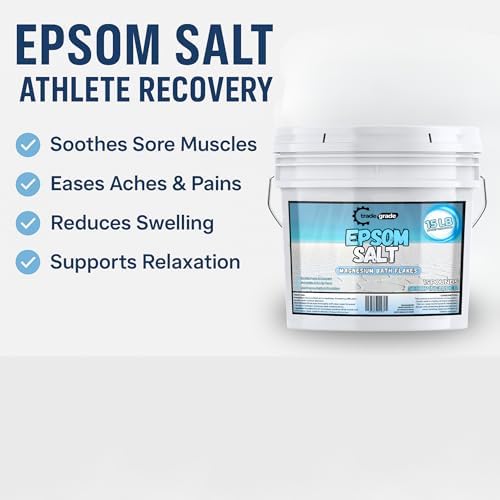 Epsom Salt Bath Soak 15 lb Bucket – Unscented, Pure Epsom Salt Bulk Crystals, Magnesium Sulfate for Full Body or Foot Soaks, Resealable Container with Scoop for Home Bath Use