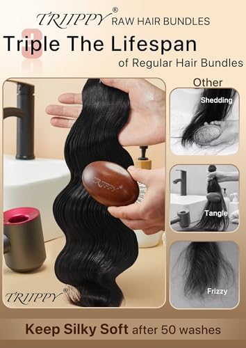 TRIIPPY Raw Cambodian Human Hair Bundles,Body Wave Bundles,Triple Lifespan Than Regular Virgin Hair,The Same Quality As Boutique Stores,No.1 Raw Hair Brand On Amazon(3 Bundles,16 18 20 Inches)