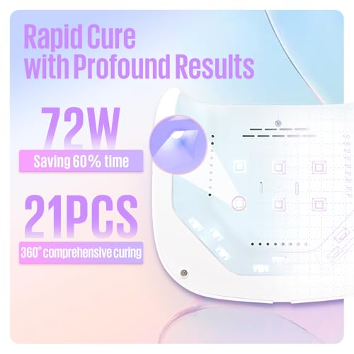 MEFA 72W White UV Nail Lamp with Gel Base and Top Coat, UV Light for Nails with 3 Timers, 21pcs Lamp Beads , Light with Gel Top Coat for Women Home Salon
