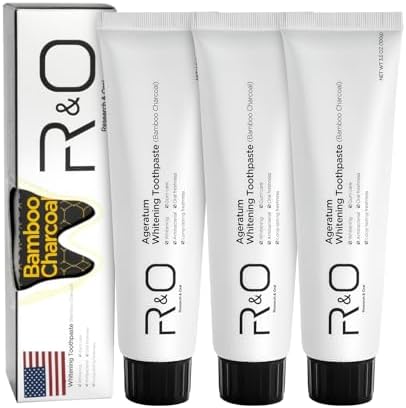R&O Ageratum Whitening Toothpaste with Bamboo Charcoal, 3.53 oz - Removes Stubborn Stains, Great for Teeth Whitening, Reduces Plaque, Promotes Oral Health with Long - Lasting Fresh Breath (3 Tubes)