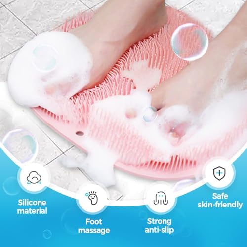 Silicone Shower Foot Scrubber Mat, 2025 New Shower Foot and Back Scrubber Massage Pad with Non-Slip Suction Cups, Wall Mounted Feet Back Cleaning Exfoliating Bath Wash Pad for Men and Women (Purple)