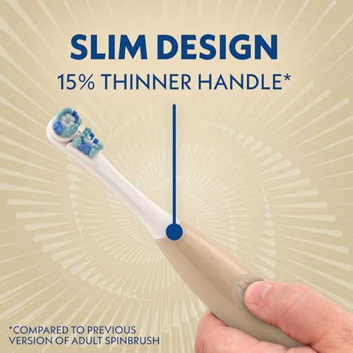 Spinbrush Smart Clean Battery Powered Electric Toothbrush for Adults with Dual Action Head, Pacer & Timer, Champagne, Soft Bristles, 1 Count