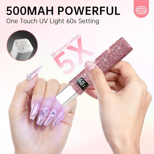 Flash Cure Handheld UV Light for Gel Nails Mini LED Nail Lamp Rechargeable Portable Nail Dryer Fast Curing DIY Pink Diamond