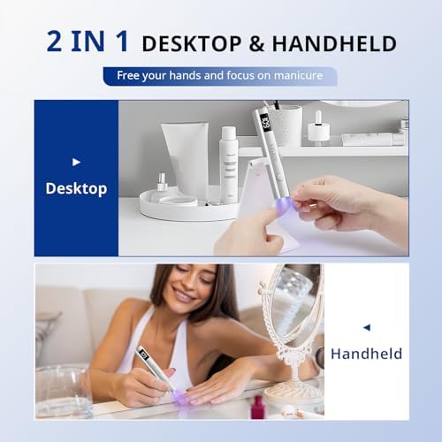 AIRSEE Cordless Nail Lamp with Stand, Handheld UV Light with LCD Display for Gel Nails,Rechargeable USB Nail Dryer for Fast Cure,Rhinestone Glue Decoration,Gel Nail Strips at Home,Travel(Sliver)