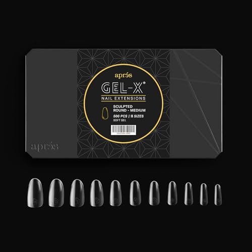 Aprés Gel-X Sculpted Round Medium Box of Nail Tips, 500pc Soft Gel Nail Tips, 11 Sizes 00-9, Nail Extensions