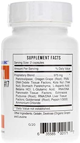 Systemic Formulas Bio Function #17 D Digest 60 Capsules. Helps Digestion of Heavy Meals and Absorption of Nutrients.