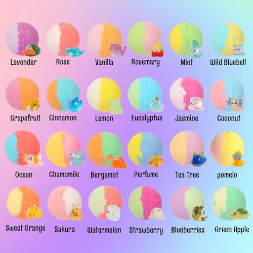 Kids Bath Bombs with Surprise Toys Inside - 24pcs Kid Bath Bomb Gift Set, Kids Friendly & Non-Toxic Fizzy Shower Bombs for Girls Boys, Handmade Bubble Bombs Bath Gift for Birthday, Christmas