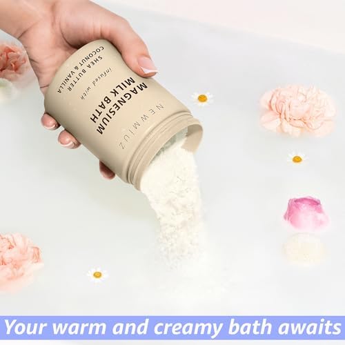 Creamy Magnesium Milk Bath Soak Powder Moisturize Soften Skin Coconut Vanilla Shea Butter Luxury Spa Bath Salt Relaxation Selfcare Gifts for Women