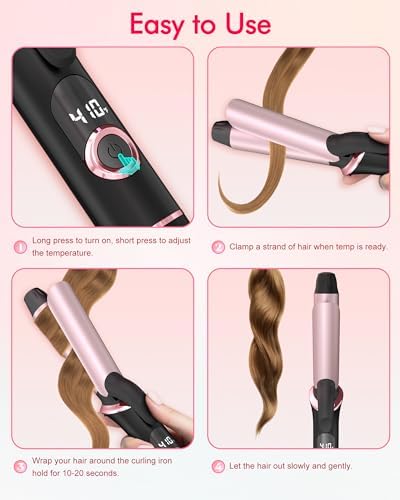 Mini Curling Iron for Travel, Dual Voltage Curling Wand with European, UK Plug Adapter, Small Wave Hair Curler for Short, Long Hair, Tiny Long Barrel Hot Tool Temp Control up to 410℉, 1 Inch