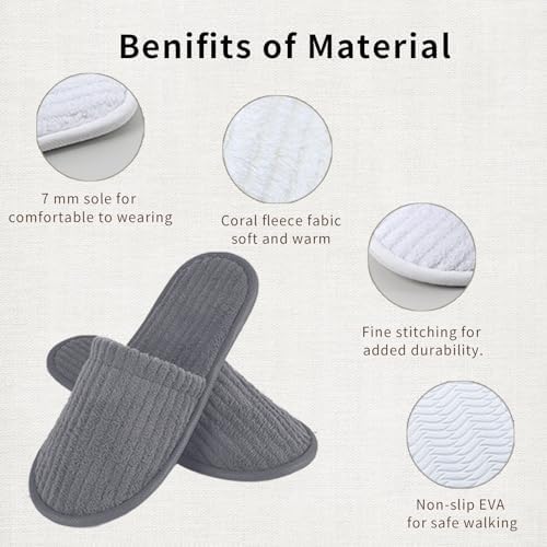 Disposable Slippers for Guests, 10 Pairs - Coral Fleece Hotel, Non-Slip SPA Slippers, Unisex Washable Reusable for Hotel & Travel Guests