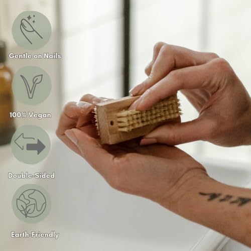 Bamboo Nail Brush (2 Pack), Natural Wooden Double-Sided Scrub Brush with Firm Sisal Bristles, Perfect for Fingernails & Toenails, Eco-Friendly Nail Cleaner for Bathroom & Travel, Durable & Easy to Use