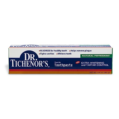 Dr. Tichenor's Extra Whitening and Tartar Control Fluoride Toothpaste - Cavity Fighting, Plaque Removal, and Teeth Whitening, with Natural Peppermint Flavor - 6.4 Ounce (Pack of 2)