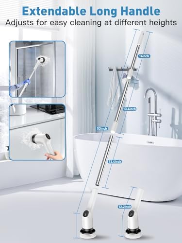 Electric Spin Scrubber for Cleaning Bathroom, Shower Scrubber Cordless Cleaning Brush with IPX7 Waterproof & 2 Speed,Cleaning Brush Cleaning Supplies for Shower Tub Kitchen Tile Toilet Silver