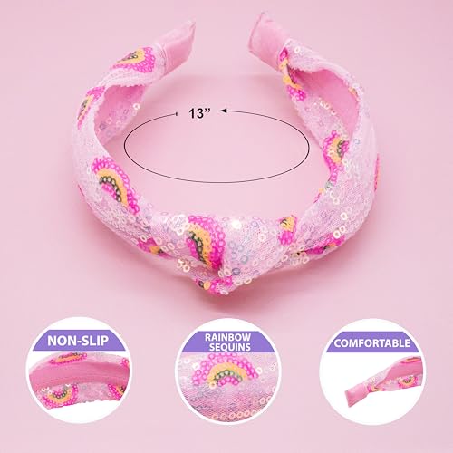FROG SAC Knot Headband for Girls - Rainbow Sequin Knotted Headbands for Kids, Sparkly Hair Bands for Toddlers, Little Girl Pink Head Band Hair Accessories