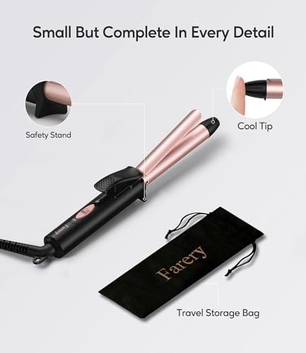 Travel Size Curling Iron Dual Voltage, Mini Curling Iron for Short Hair with 1/2 Inch Barrel, Ceramic Mini Hair Curler with Keratin&Argan Oil Infused, Travel Hair Curler with Storage Bag