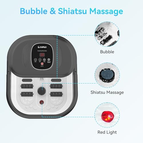 Foot Spa Bath Massager with Heat, Collapsible Foot Massager Spa Soaking Tub with Bubbles, Red Light, Pumice Stone, and Shiatsu Massage Rollers, Pedicure Foot Spa for Relaxation, Gifts