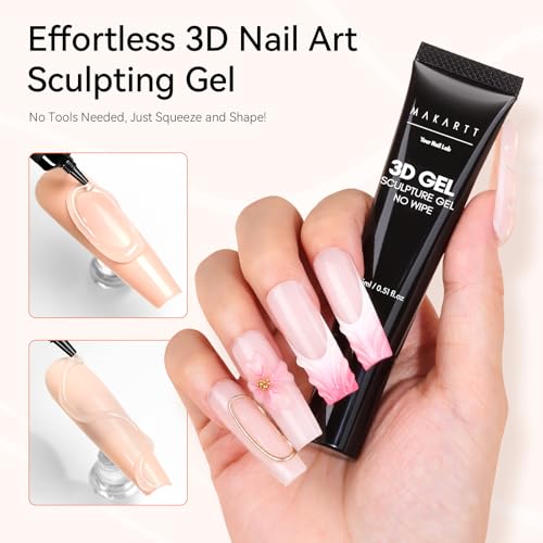 Makartt 3D Gel Nail Art 2 Pcs 15g Nail Sculpting DIY No Wipe 3D Molding Gel for Nails Decoration, Manicure Sculpture Nails
